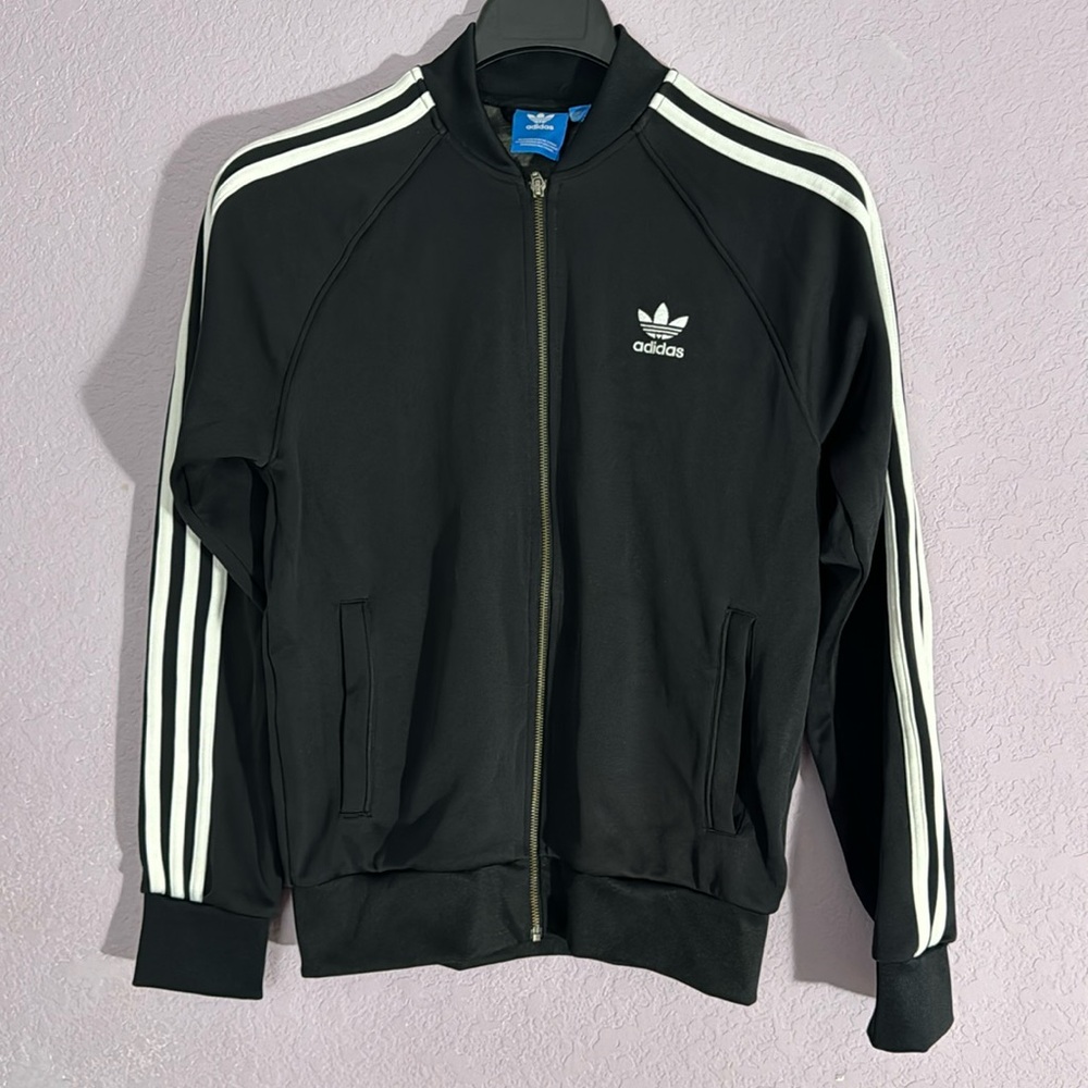 Adidas Black White Three Stripe Track Jacket